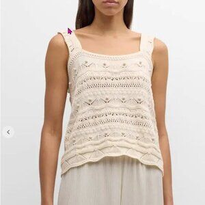 La Ligne Jane Beaded Crochet Tank Top Size XL Cream Boho Feminine Coquette NWT